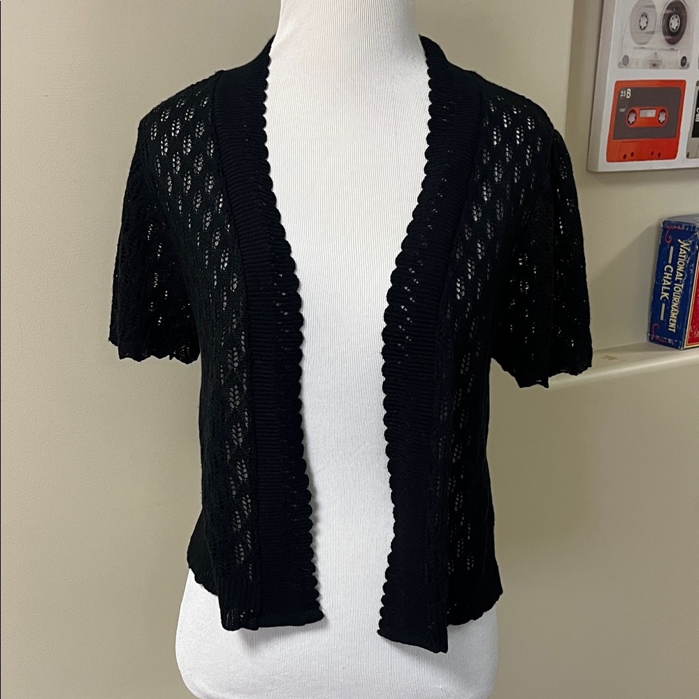 Elegant Black Open-Front Knit Cardigan